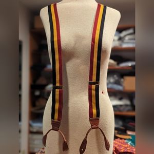 Beautiful Cole Haan striped adjustable suspenders with light brown leather